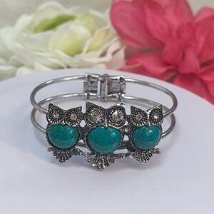 Owl Bangle Bracelet Turquoise & Silver NEW!